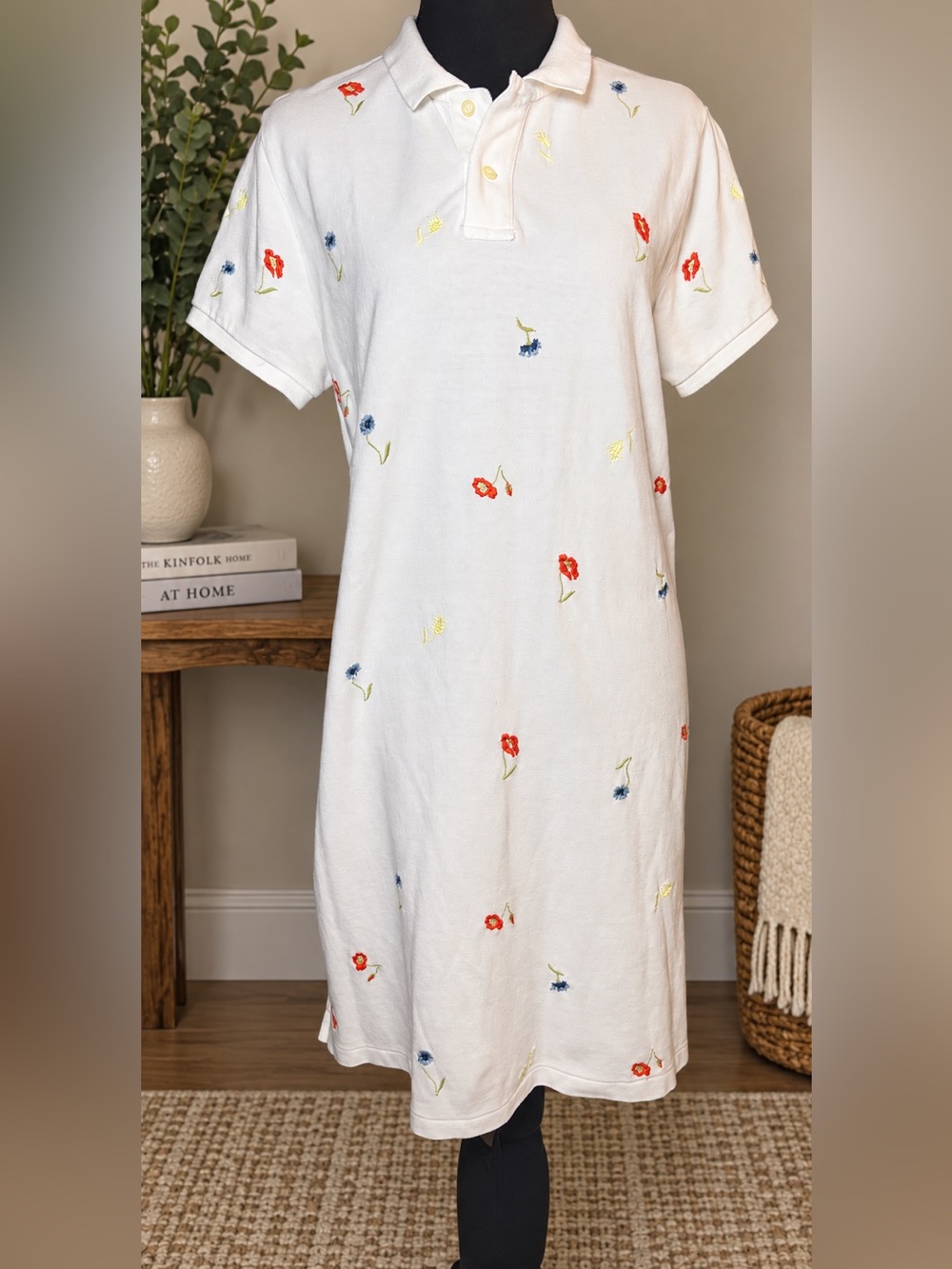 Polo Ralph Lauren The Mesh Mini White Floral Embroidered Cotton Polo Dress L